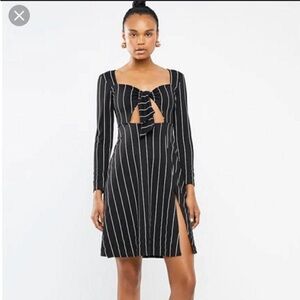 Missguided Black and White Pinstripe Tie-Front Mini Dress